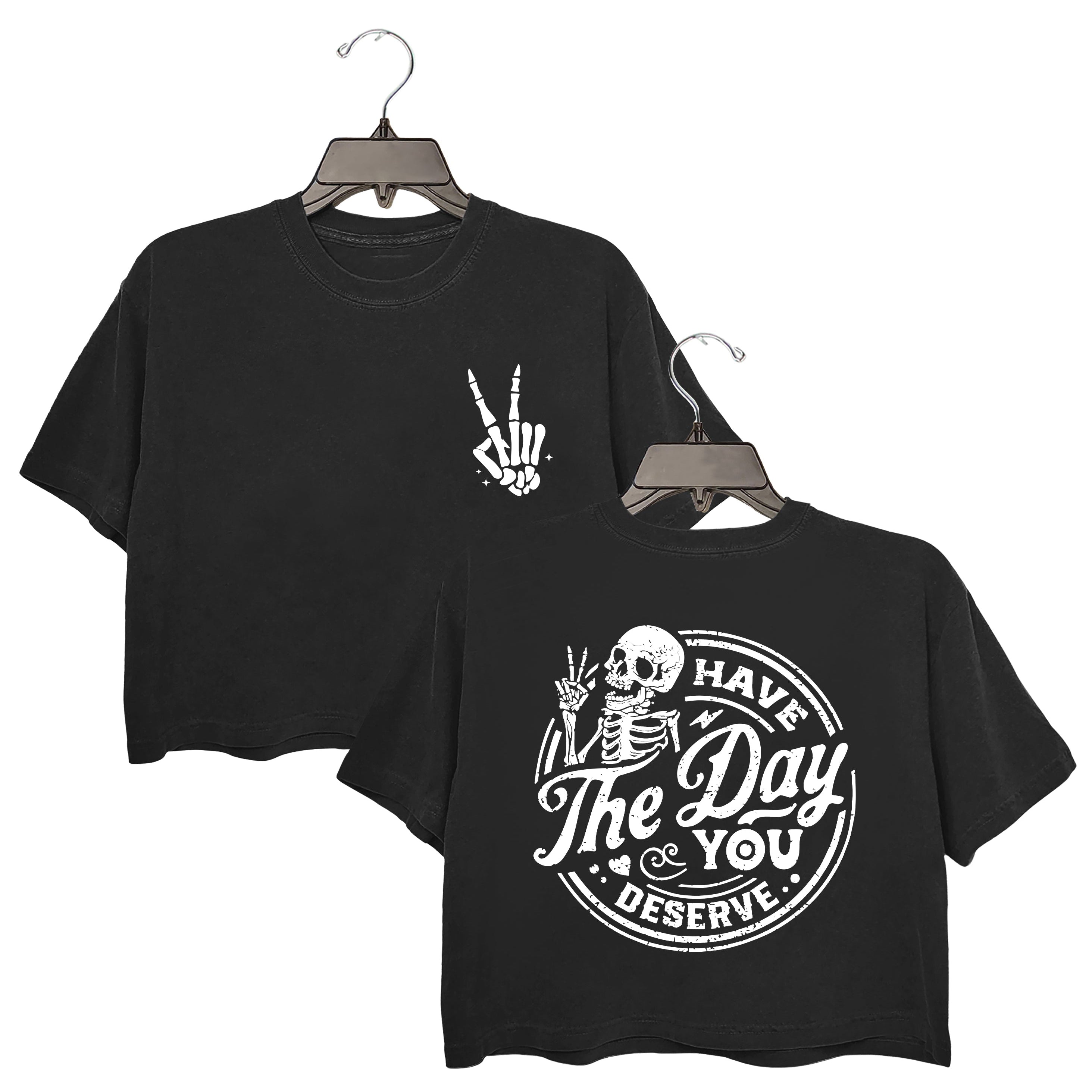 Have The Day You Deserve Gray Round Neck Crop Top For Women