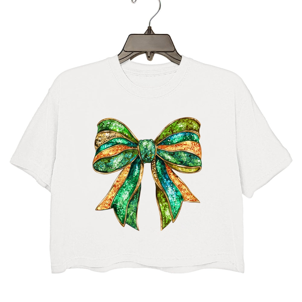 St Patrick's Day Glitter Bow Crop Top For Women