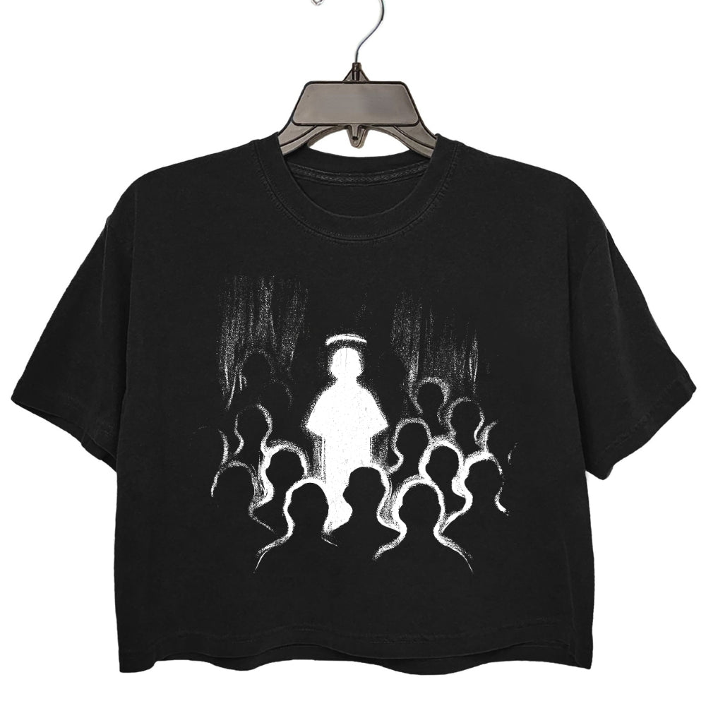 Jesus Between Men Crop Tee For Women