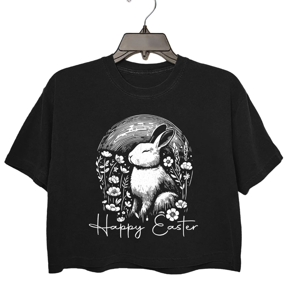 Happy Easter Bunny in Flowers Crop Tee For Women