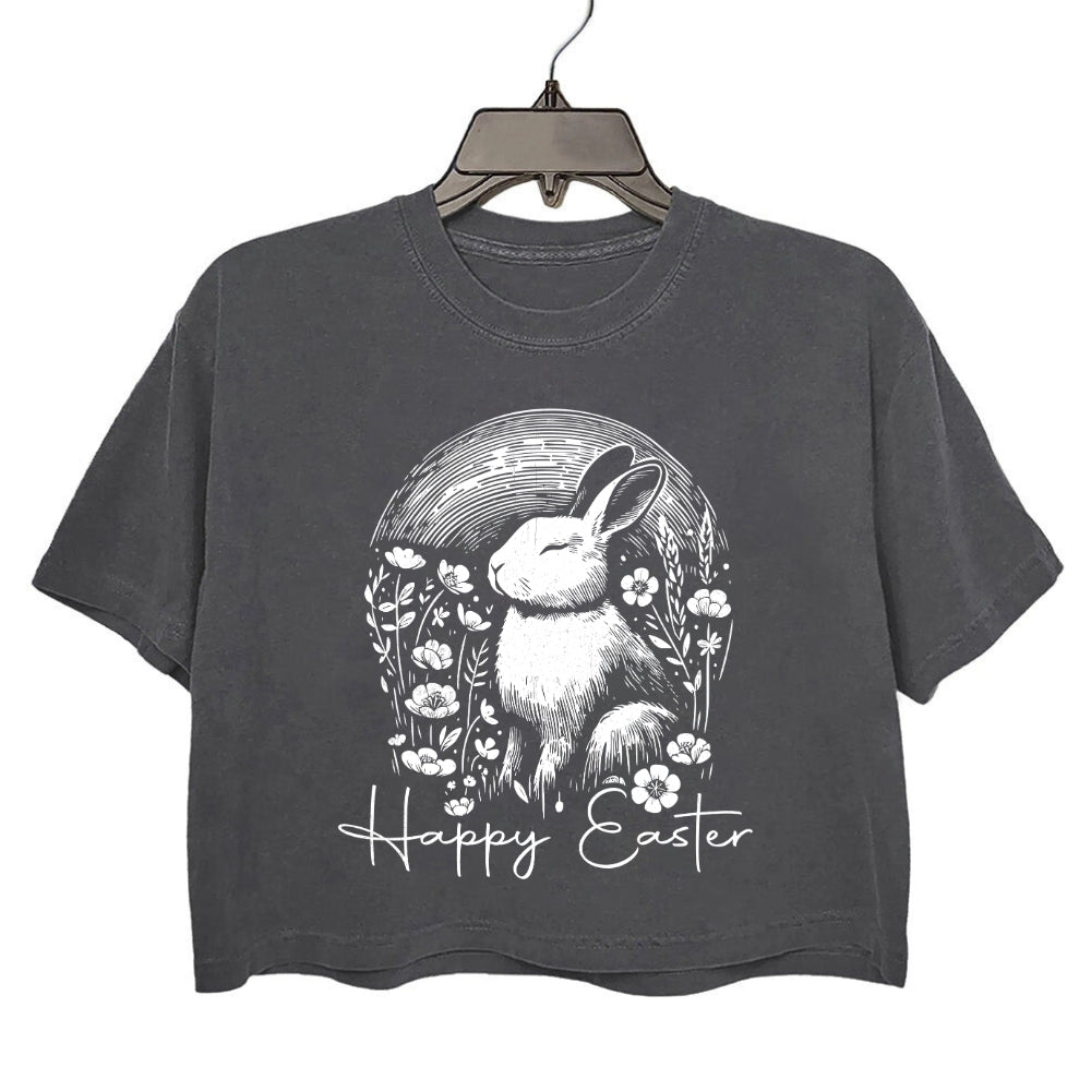Happy Easter Bunny in Flowers Crop Tee For Women
