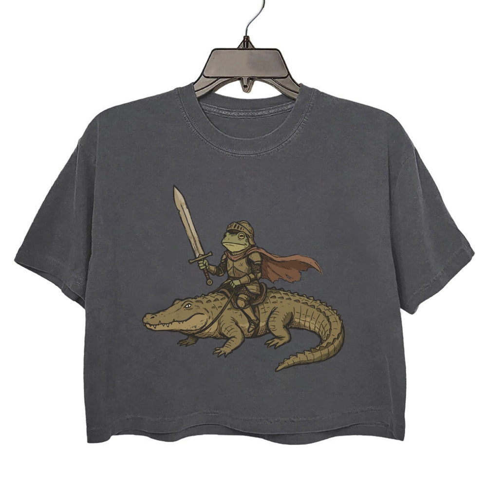 Frog Knight Riding Alligator Crop Tee For Women