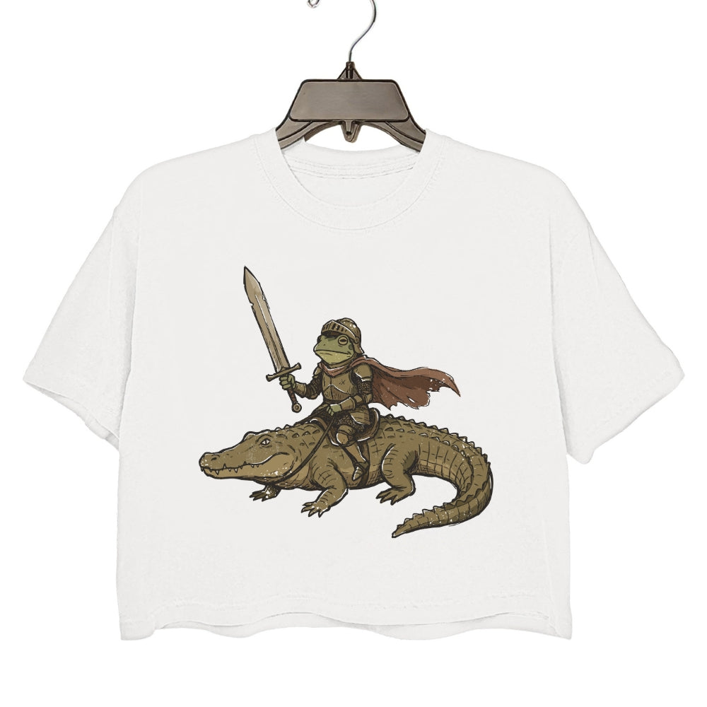 Frog Knight Riding Alligator Crop Tee For Women