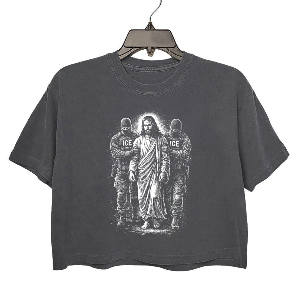 Jesus Arrested Parody Anti ICE Crop Tee For Women