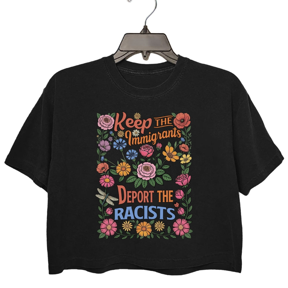 Abolish ICE Keep The Immigrants Floral Crop Tee For Women