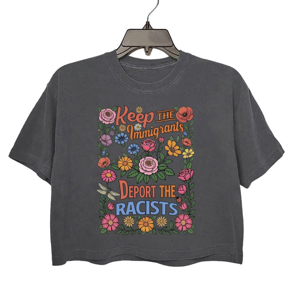 Abolish ICE Keep The Immigrants Floral Crop Tee For Women