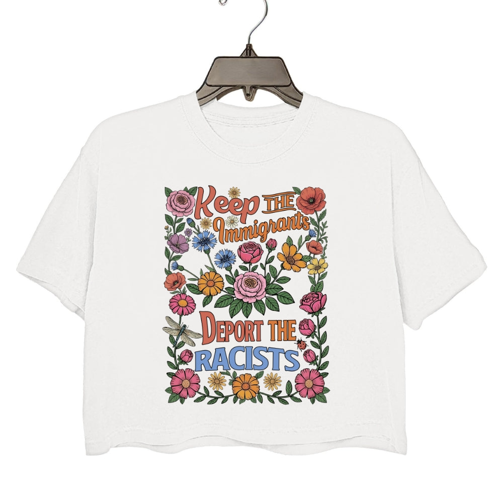 Abolish ICE Keep The Immigrants Floral Crop Tee For Women
