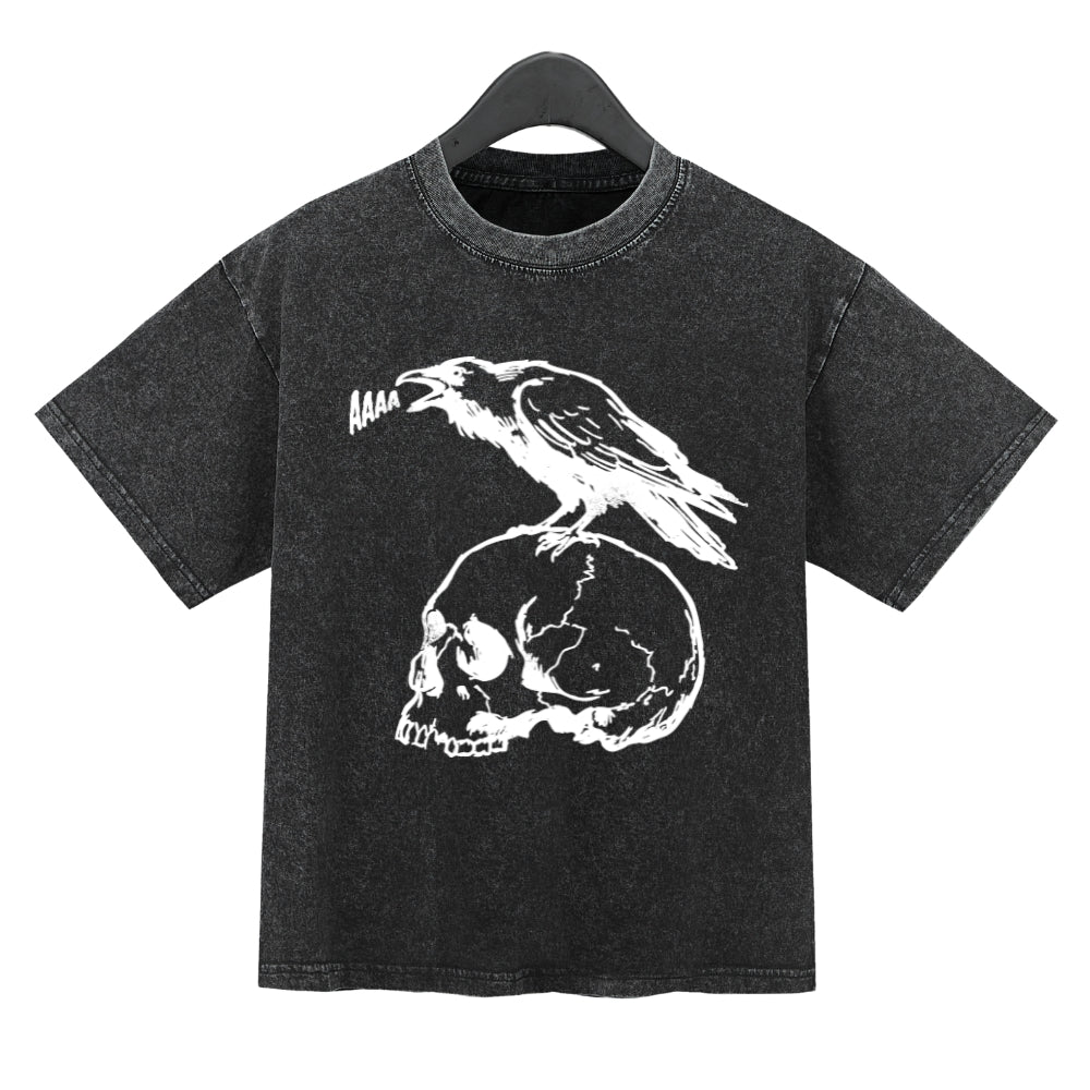 Aaaa Raven On Skull Washed Crop Top For Women