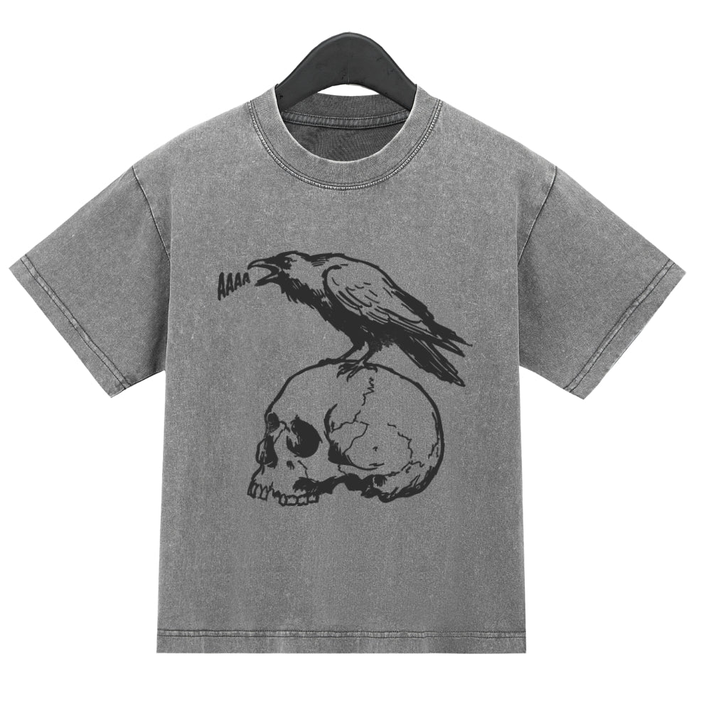 Aaaa Raven On Skull Washed Crop Top For Women