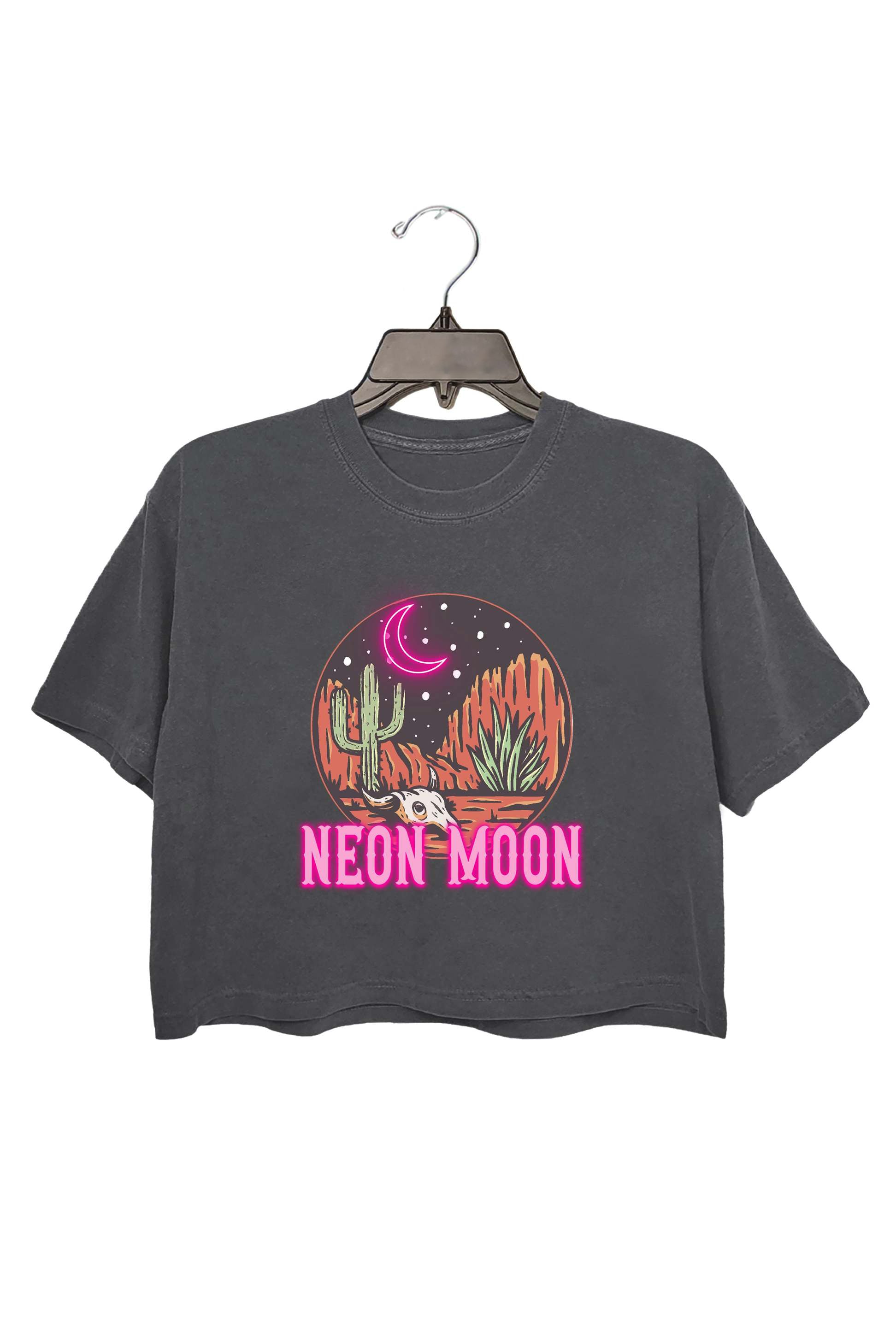 Retro Neon Moon Western Crop Top For Women