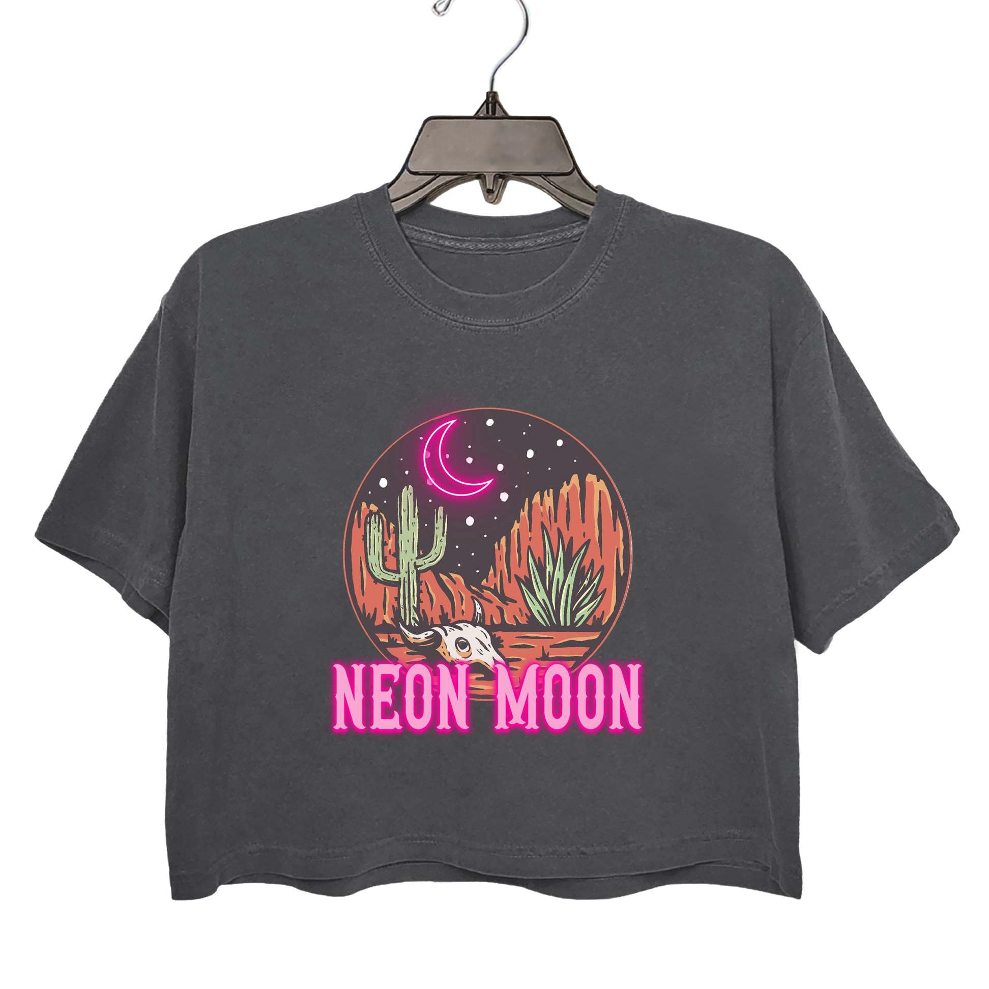 Retro Neon Moon Western Crop Top For Women