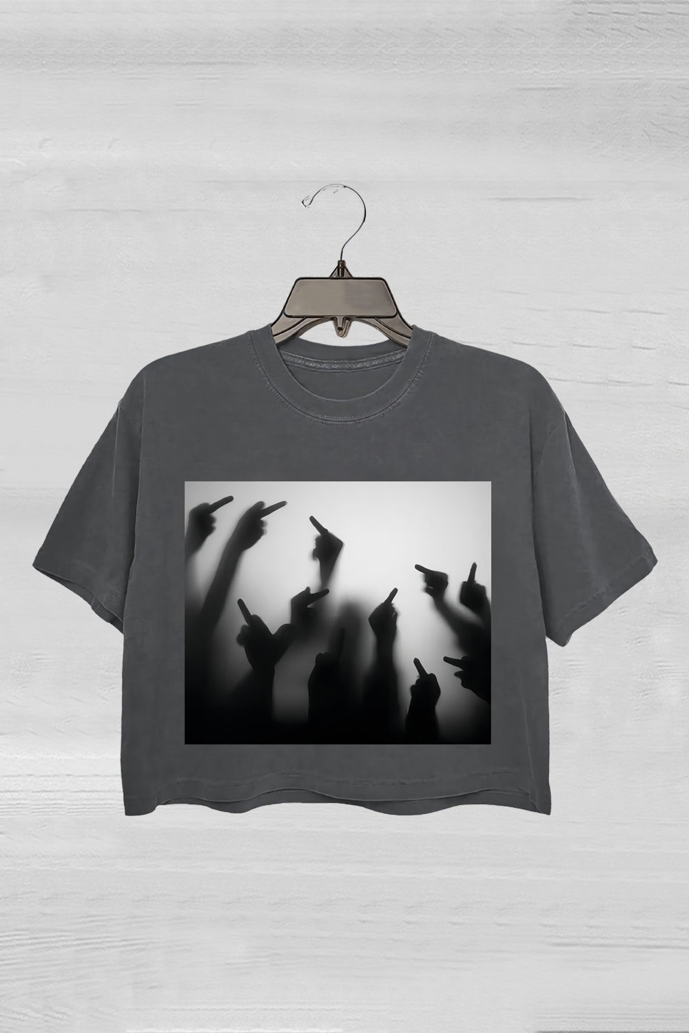 Reflection of Many People Giving Middle Fingers Crop Tee For Women