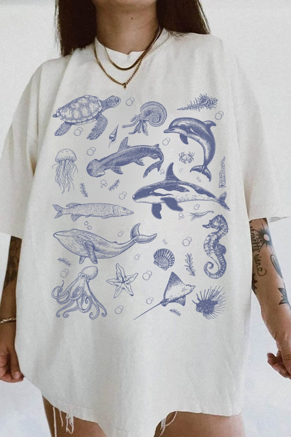 Vintage 90s Tattoo Sea Animal Tee For Women