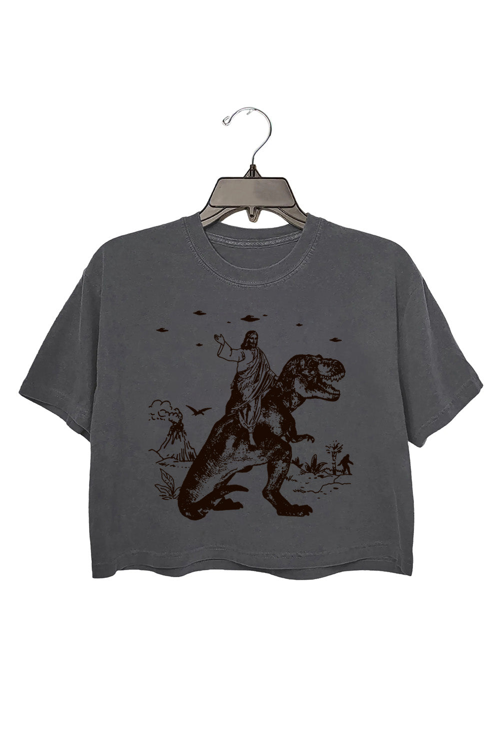 Jesus Riding Dinosaur Crop Top For Women