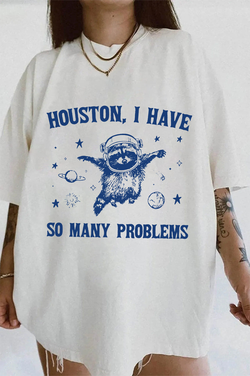 Raccoon In Space Retro Tee For Women