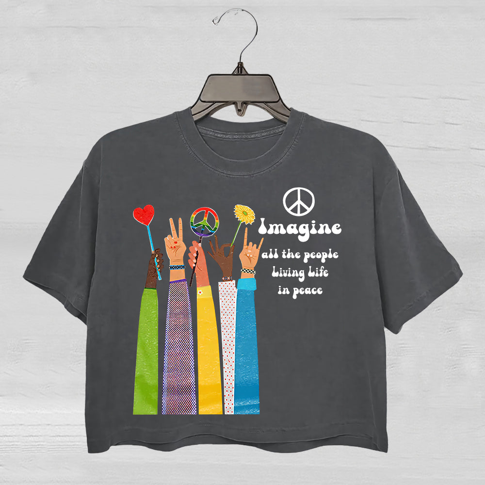 Imagine All The People Living Life In Peace Crop Tee For Women