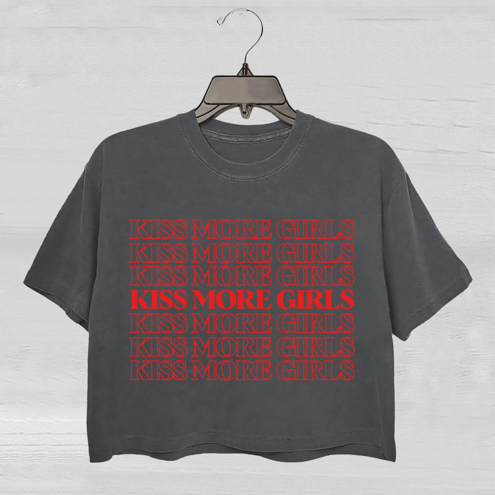 Kiss More Girls Gay Pride Crop Tee For Women