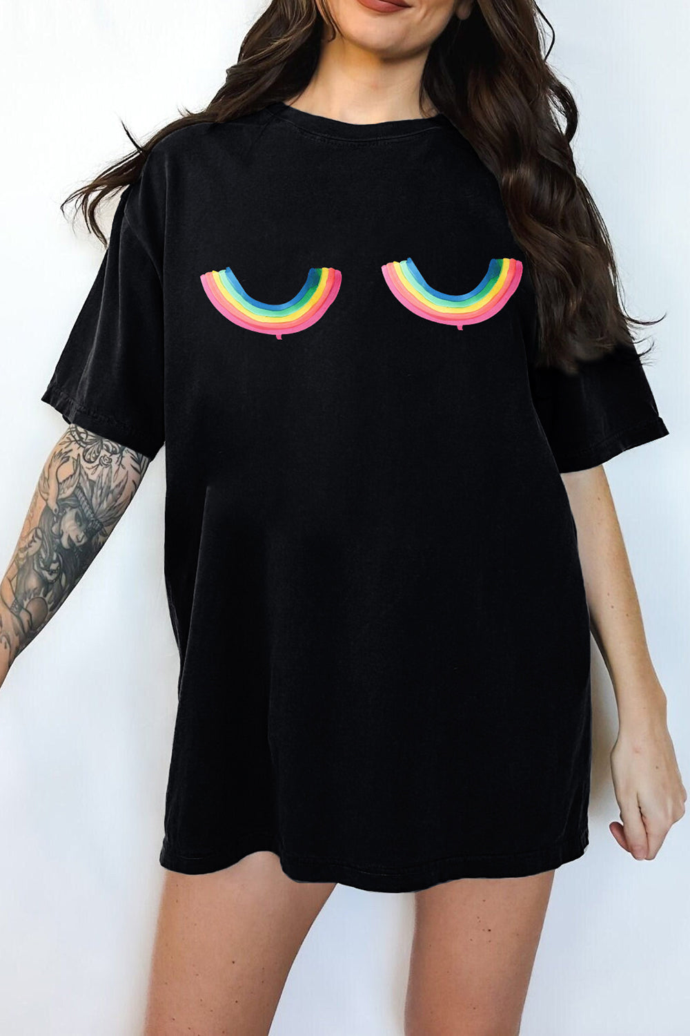 Rainbow Titties Funny Tee For Women