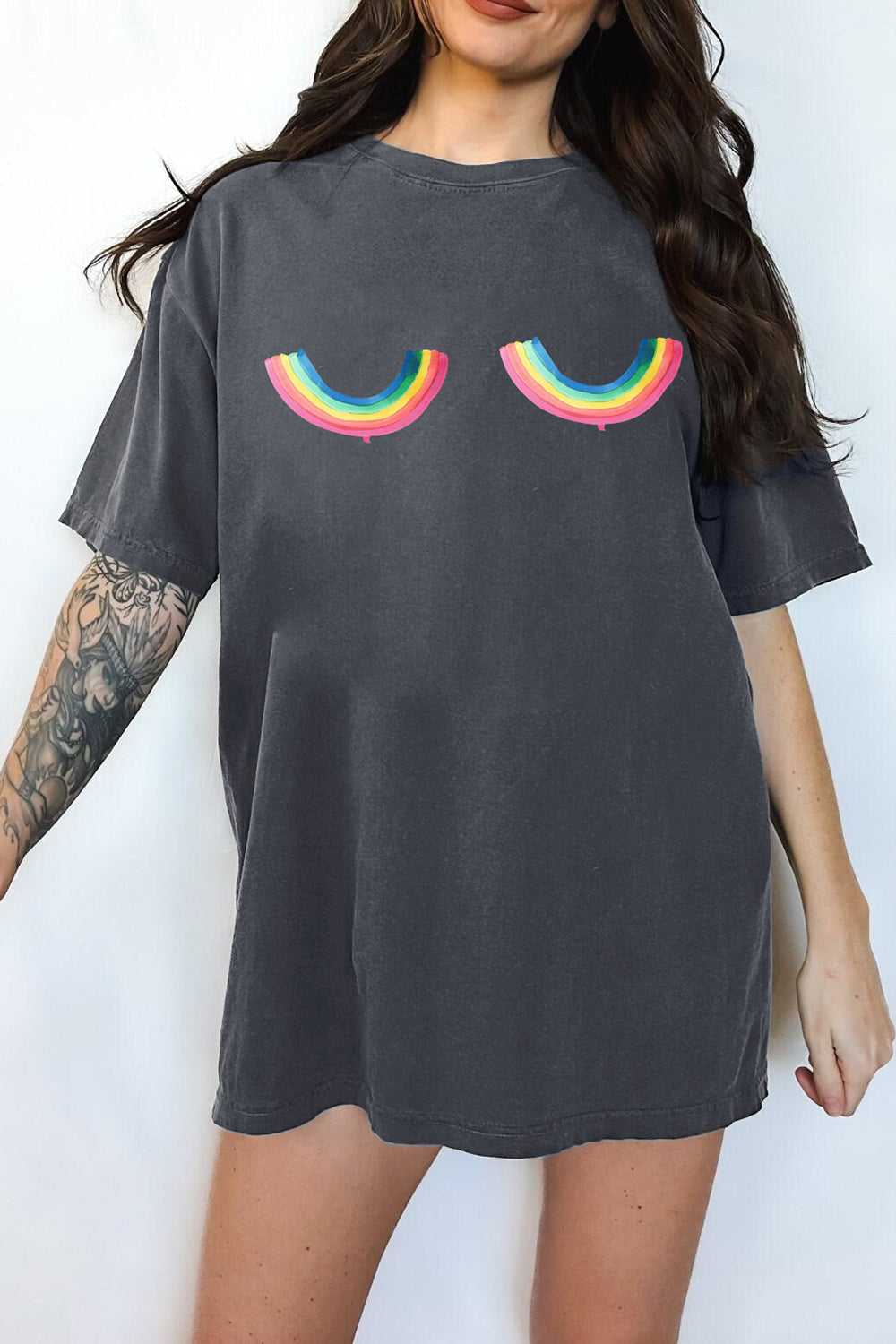 Rainbow Titties Funny Tee For Women