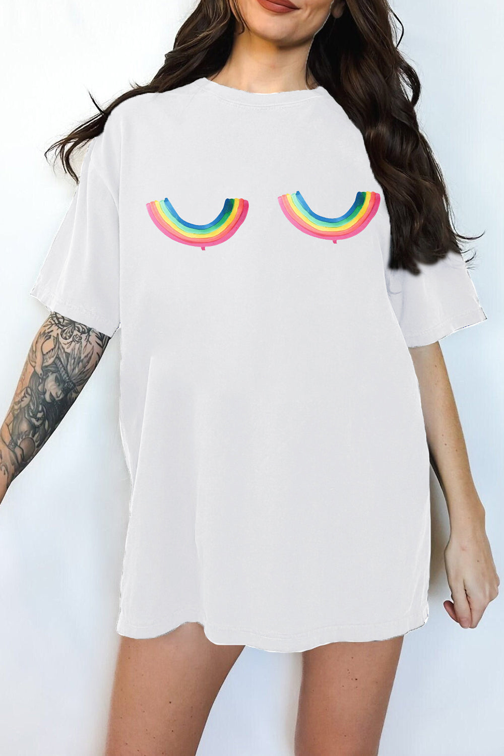 Rainbow Titties Funny Tee For Women