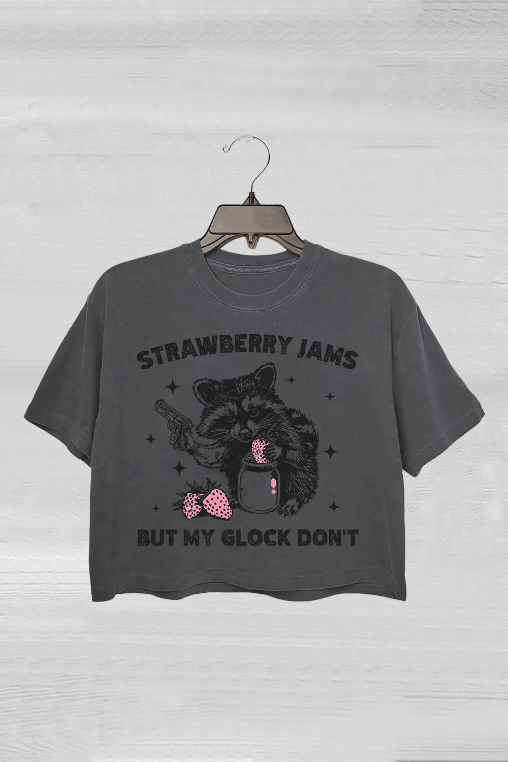 Strawberry Jams Raccoon Crop Tee For Women