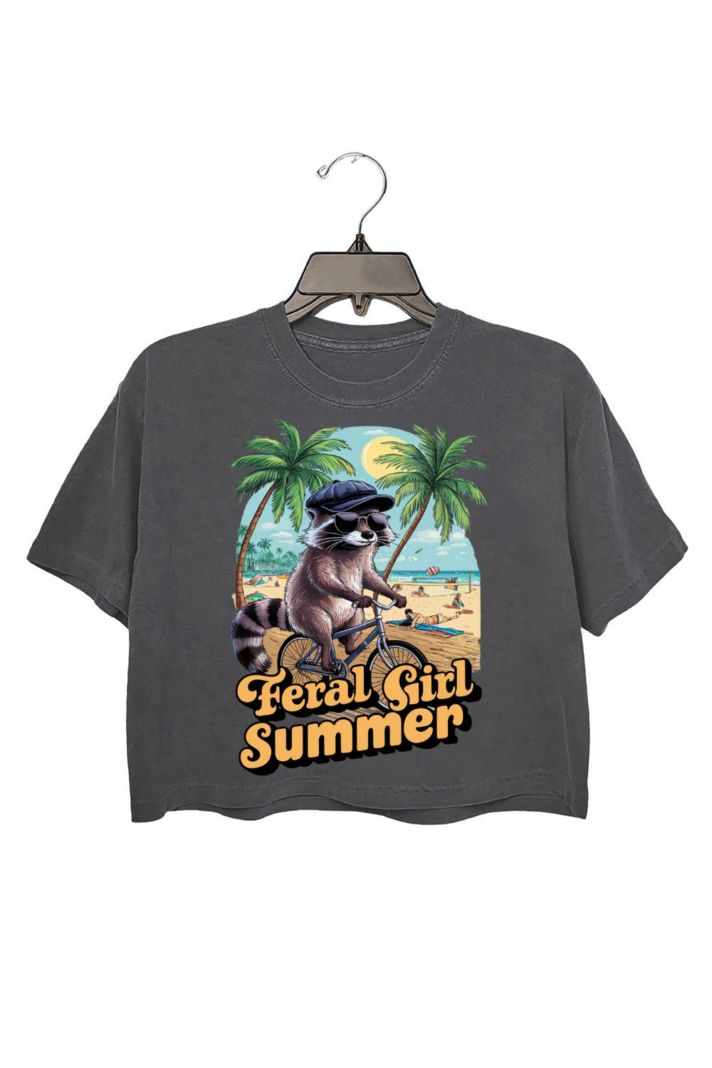 Raccoon Bike Riding Crop Tee For Women