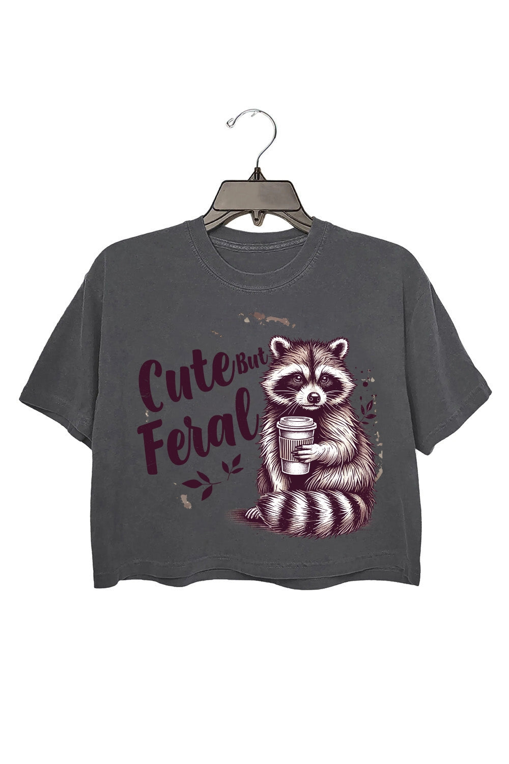 Cute But Feral Raccoon Crop Tee For Women