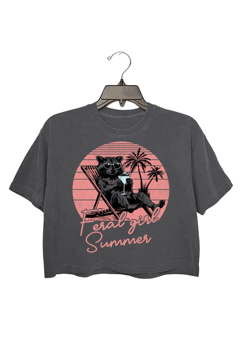 Feral Girl Summer Raccoon Crop Tee For Women