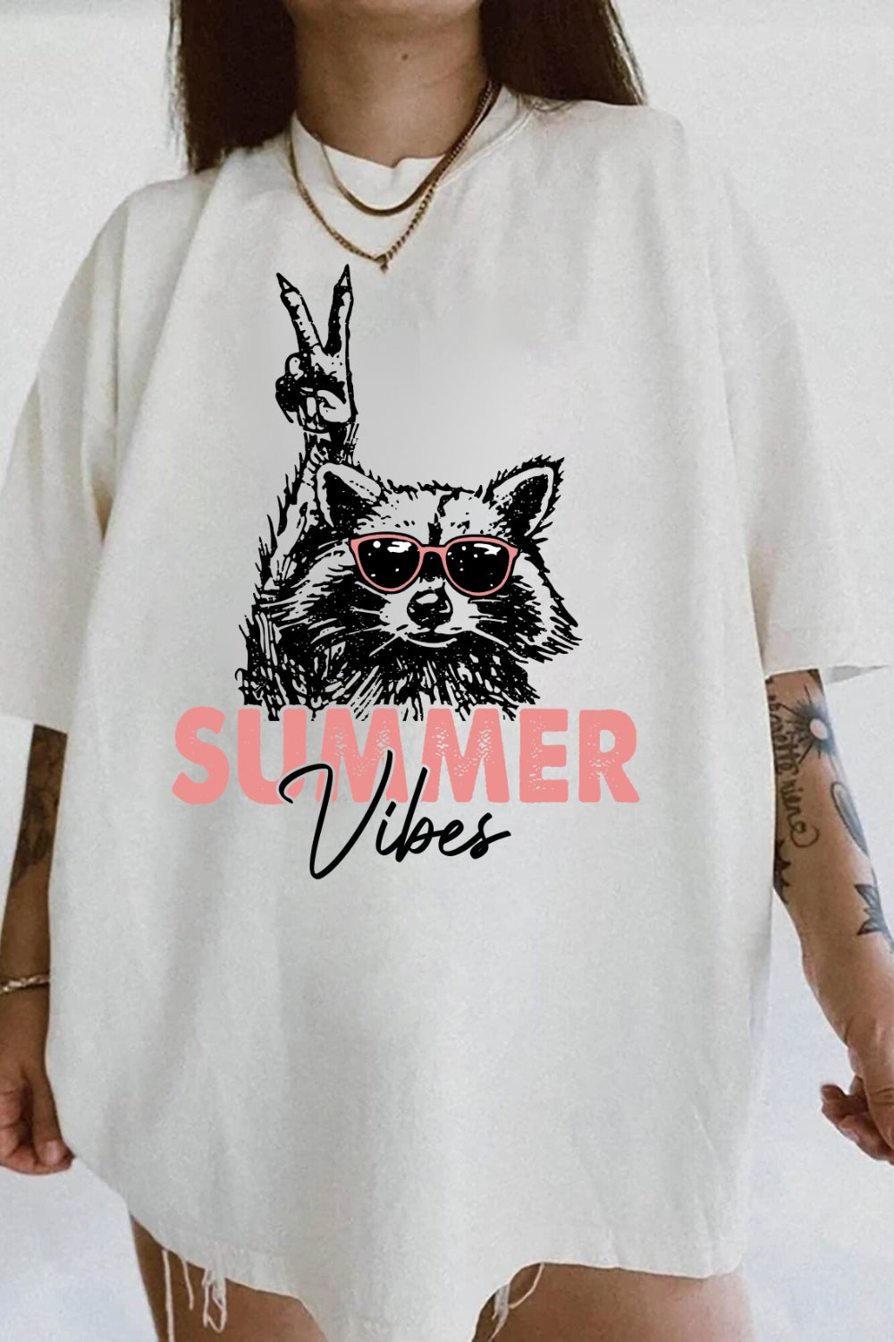 Summer Vibes Raccoon Tee For Women