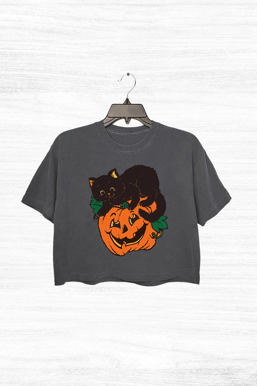 Black Cat Pumpkin Halloween Crop Top For Women
