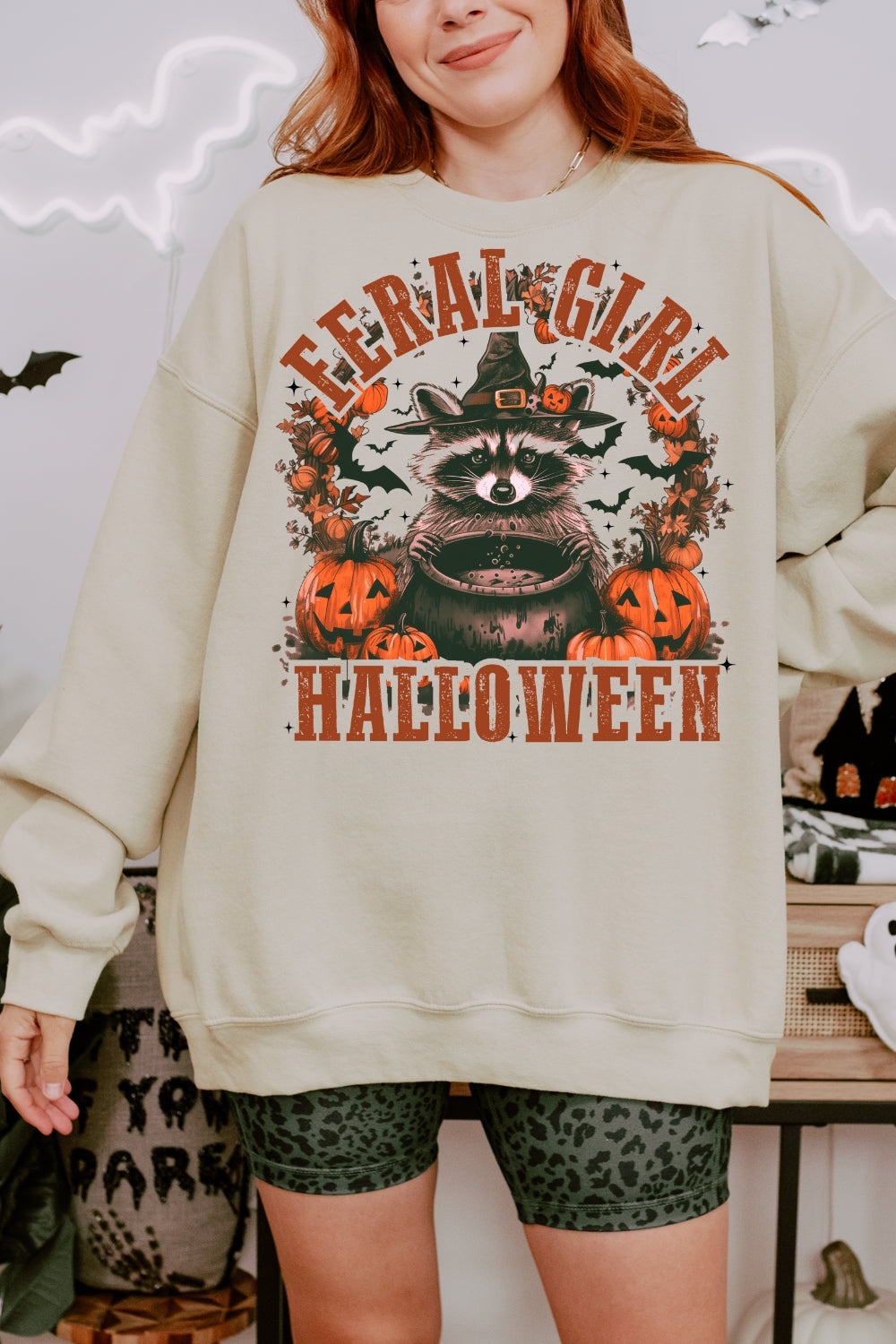 Feral Girl Halloween Raccoon Sweatshirt For Women