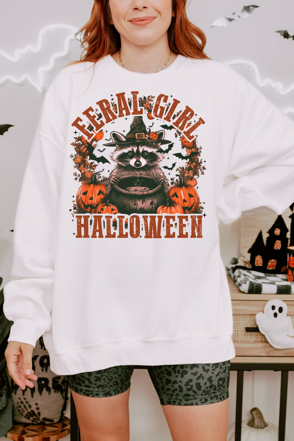 Feral Girl Halloween Raccoon Sweatshirt For Women
