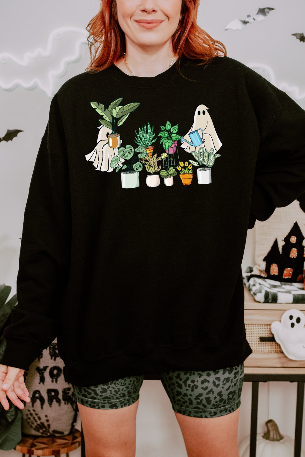 Halloween Ghost Plants Sweatshirt For Women