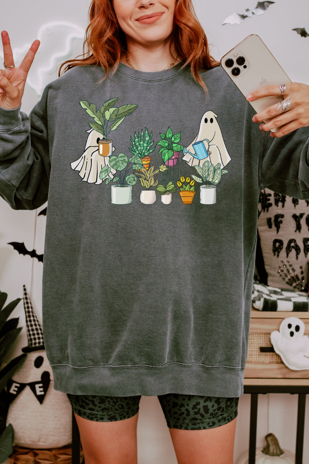 Halloween Ghost Plants Sweatshirt For Women