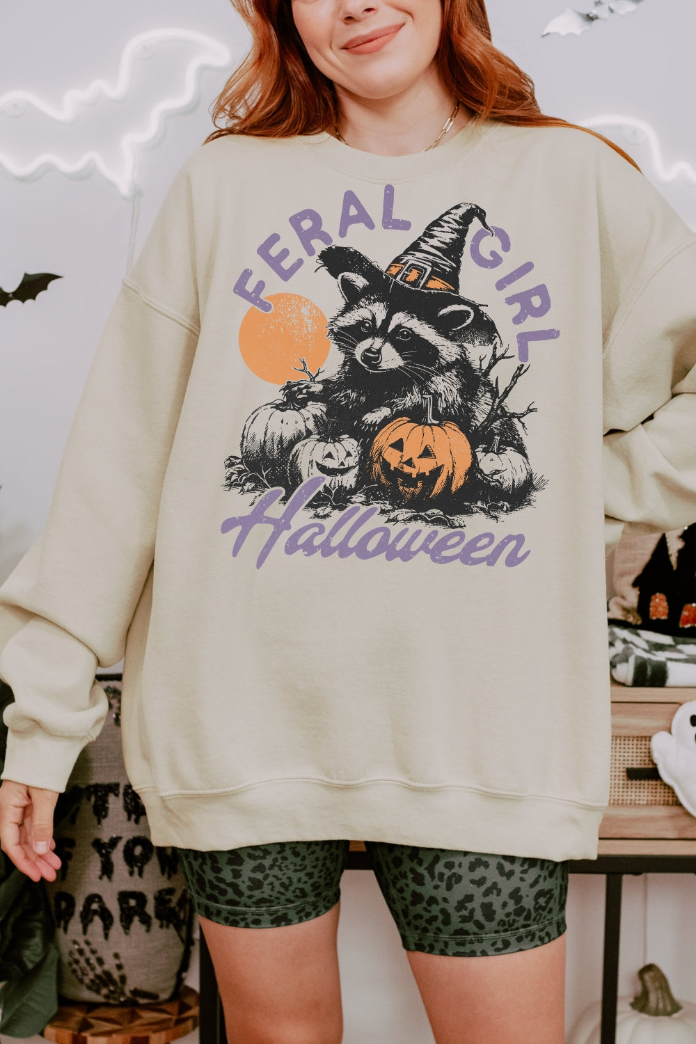 Feral Girl Halloween Pumpkin Sweatshirt For Women