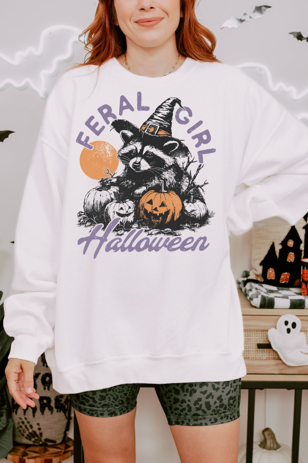 Feral Girl Halloween Pumpkin Sweatshirt For Women