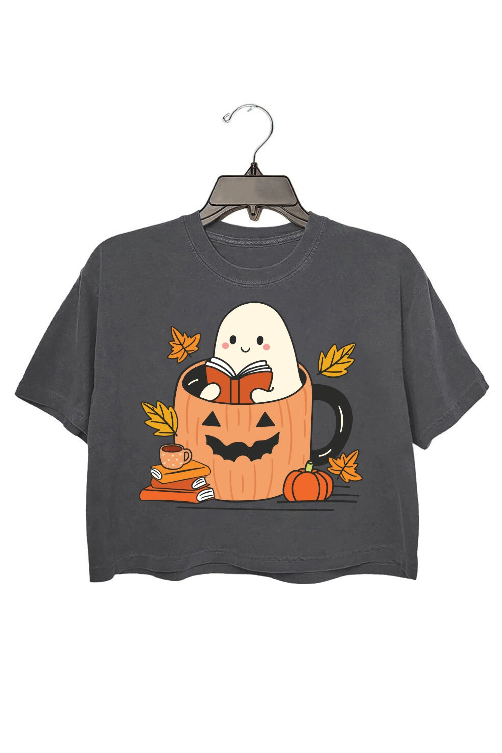 Bookish Ghost Pumpkin Mug Crop Top For Women