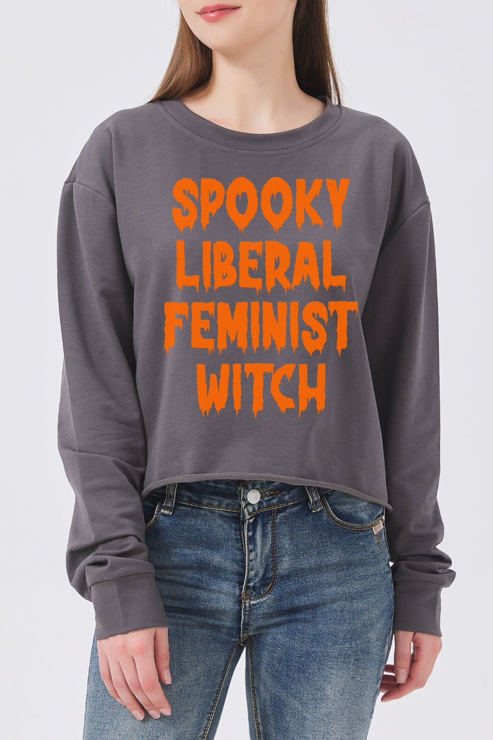 Spooky Liberal Feminist Witch Crop Sweatshirt For Women