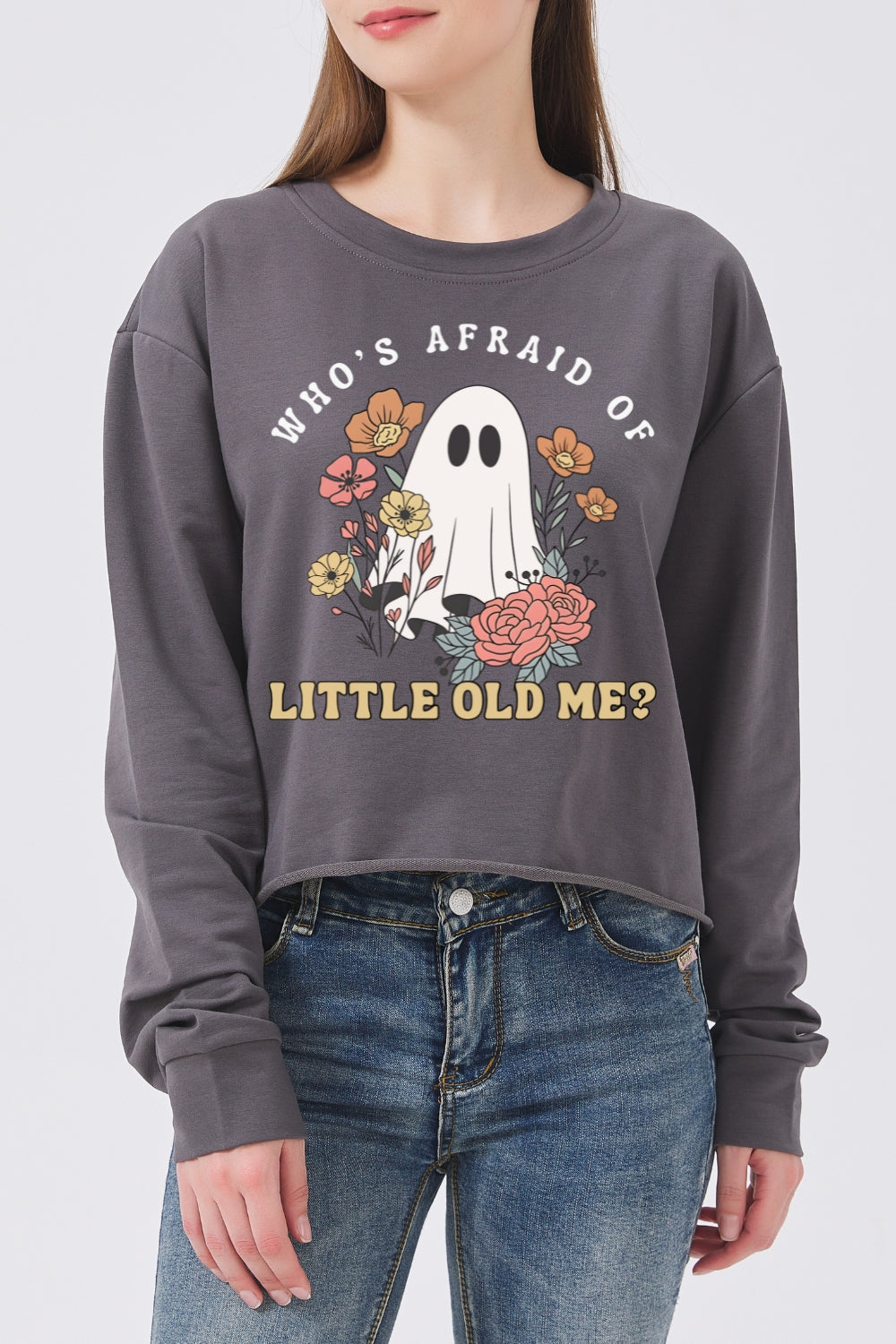 Who's Afraid Of Little Old Me Ghost Crop Sweatshirt For Women