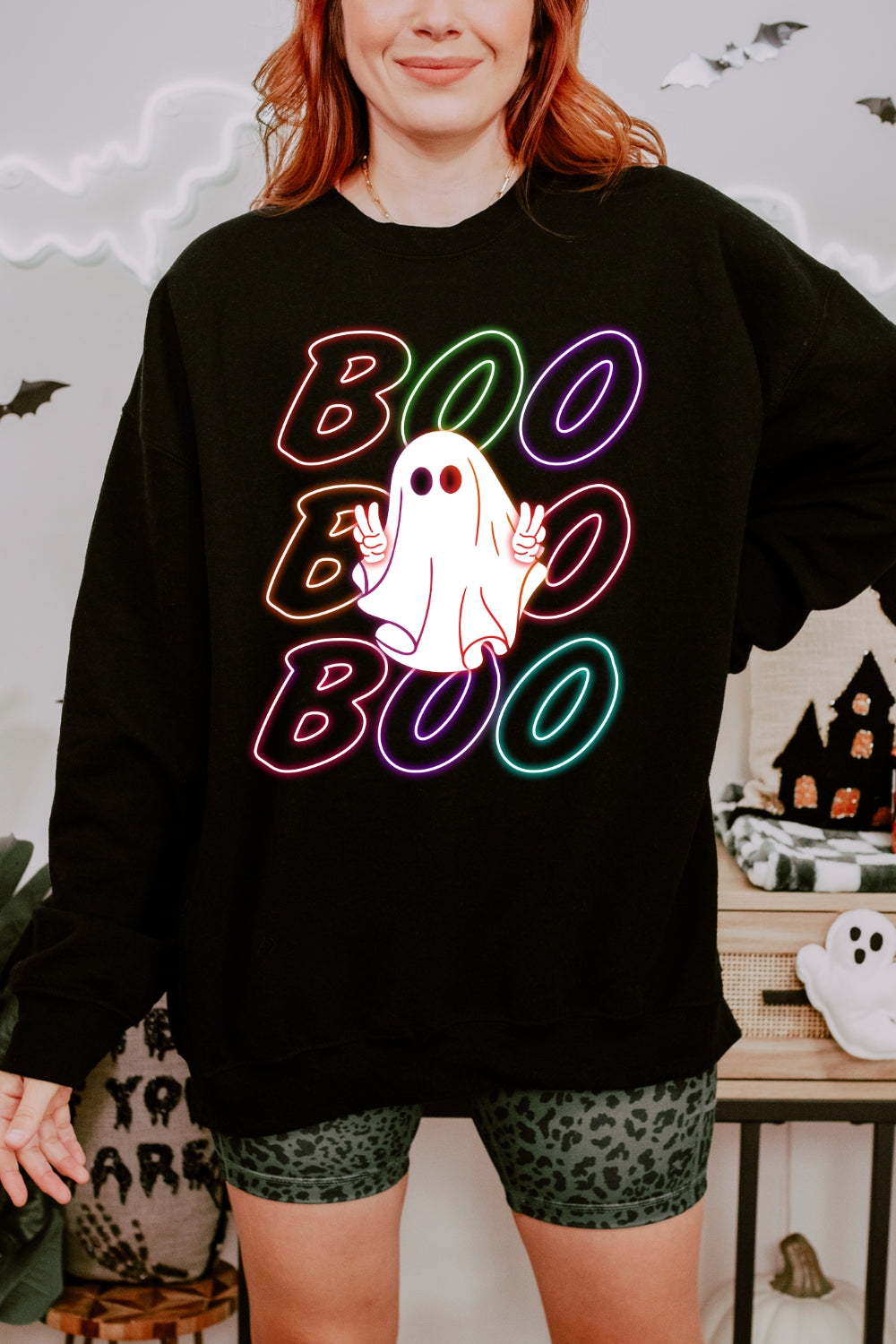 Neon BOO Ghost Sweatshirt For Women