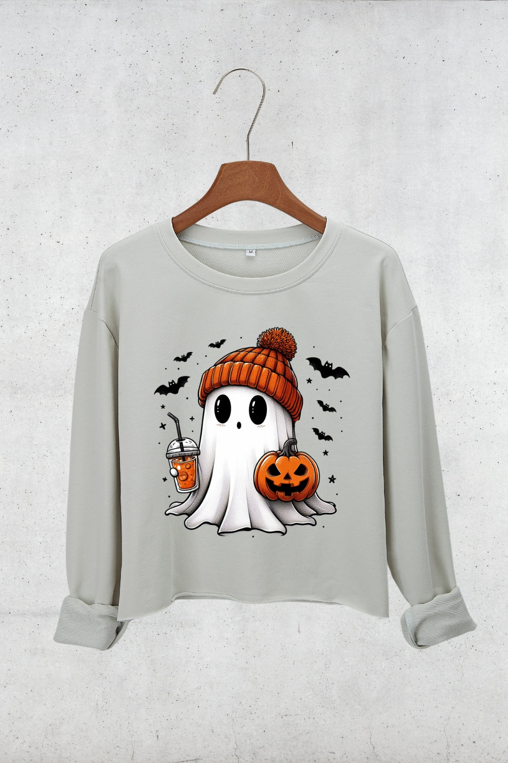 Cute Coffee Bougie Ghost Crop Sweatshirt For Women