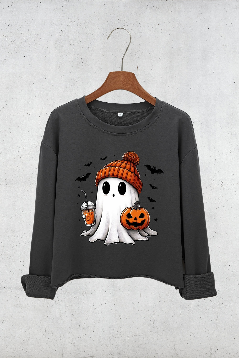 Cute Coffee Bougie Ghost Crop Sweatshirt For Women