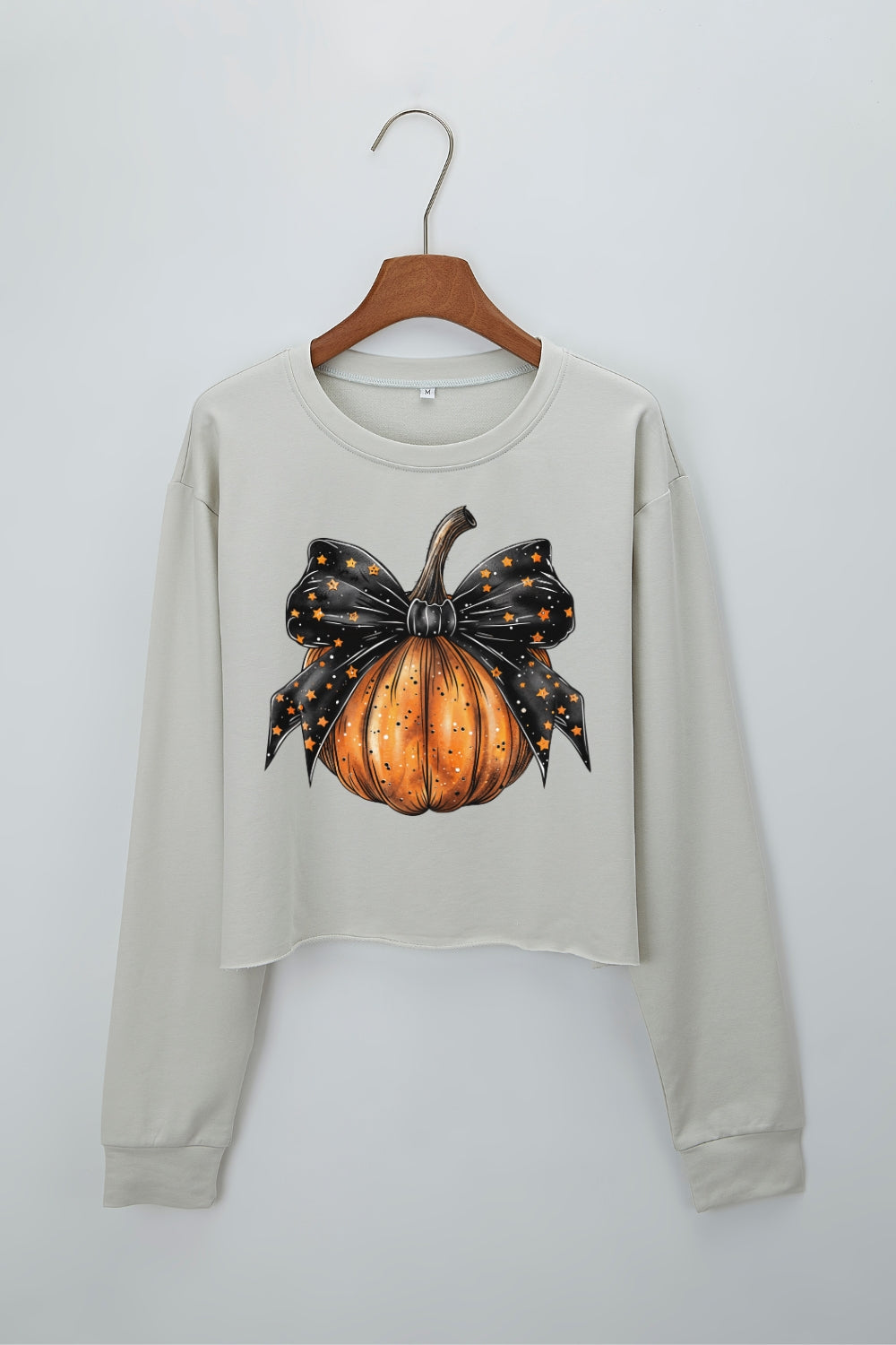 Coquette Stars Bow Pumpkin Crop Sweatshirt For Women