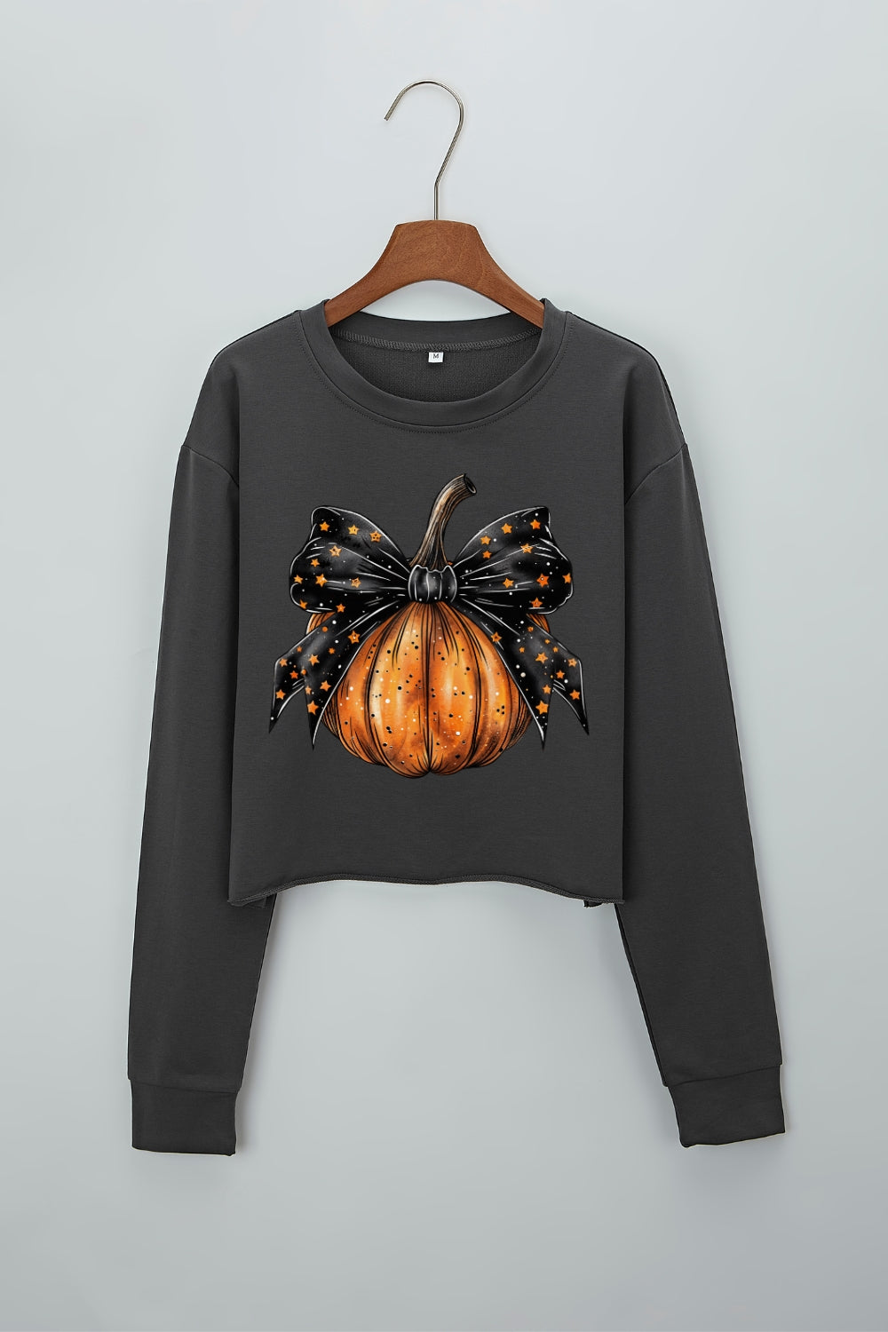 Coquette Stars Bow Pumpkin Crop Sweatshirt For Women
