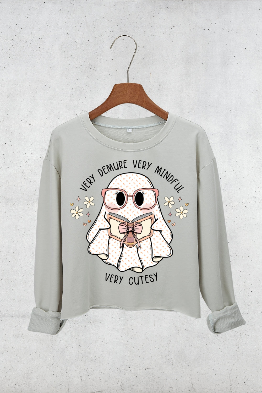 Very Demure Very Mindful Bookish Ghost Crop Sweatshirt For Women