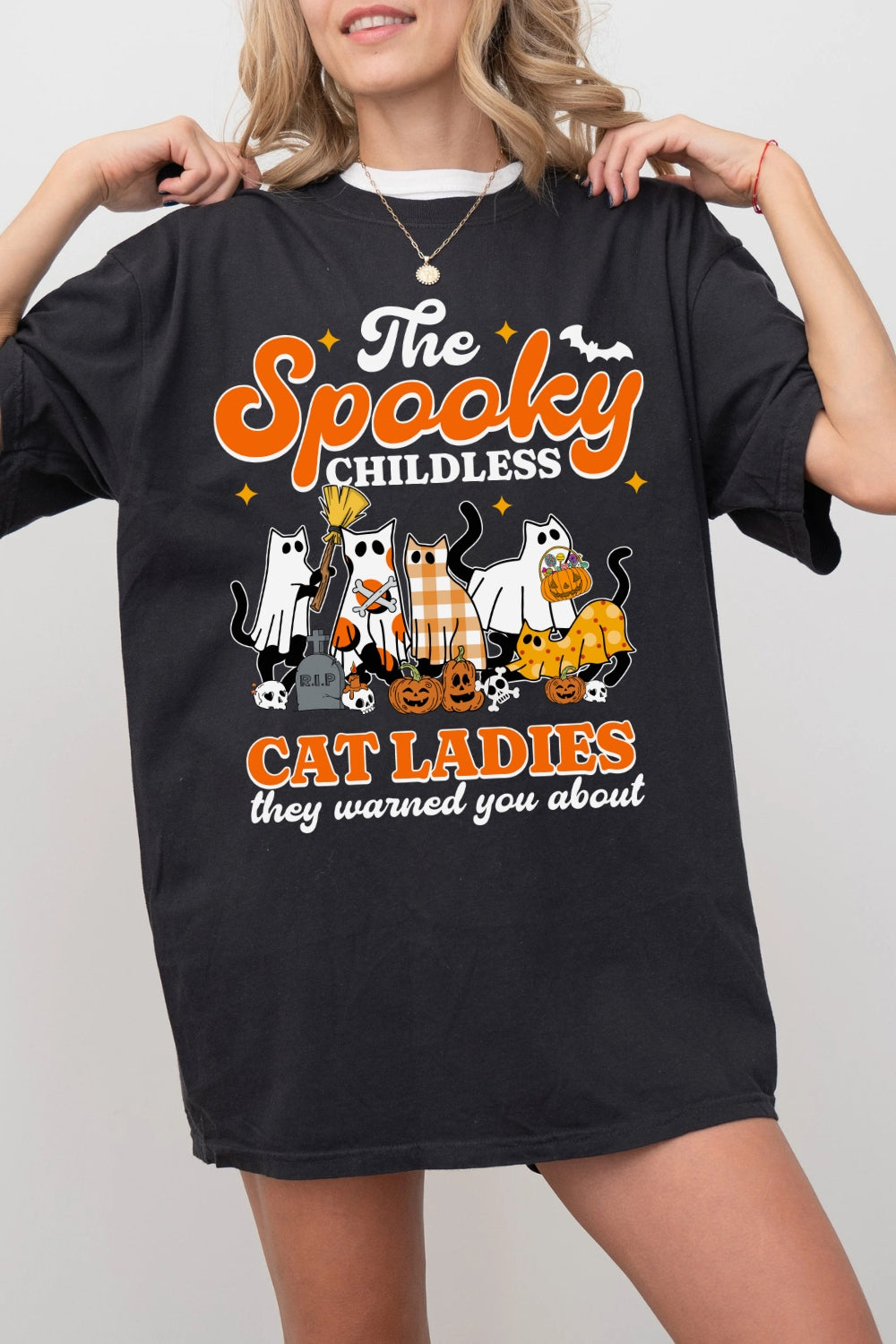 Spooky Childless Cat Lady Cat Mom Tee For Women
