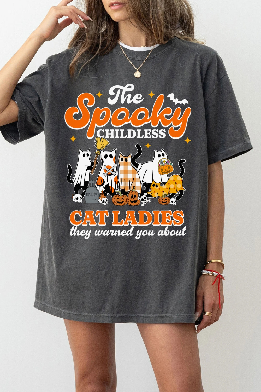 Spooky Childless Cat Lady Cat Mom Tee For Women