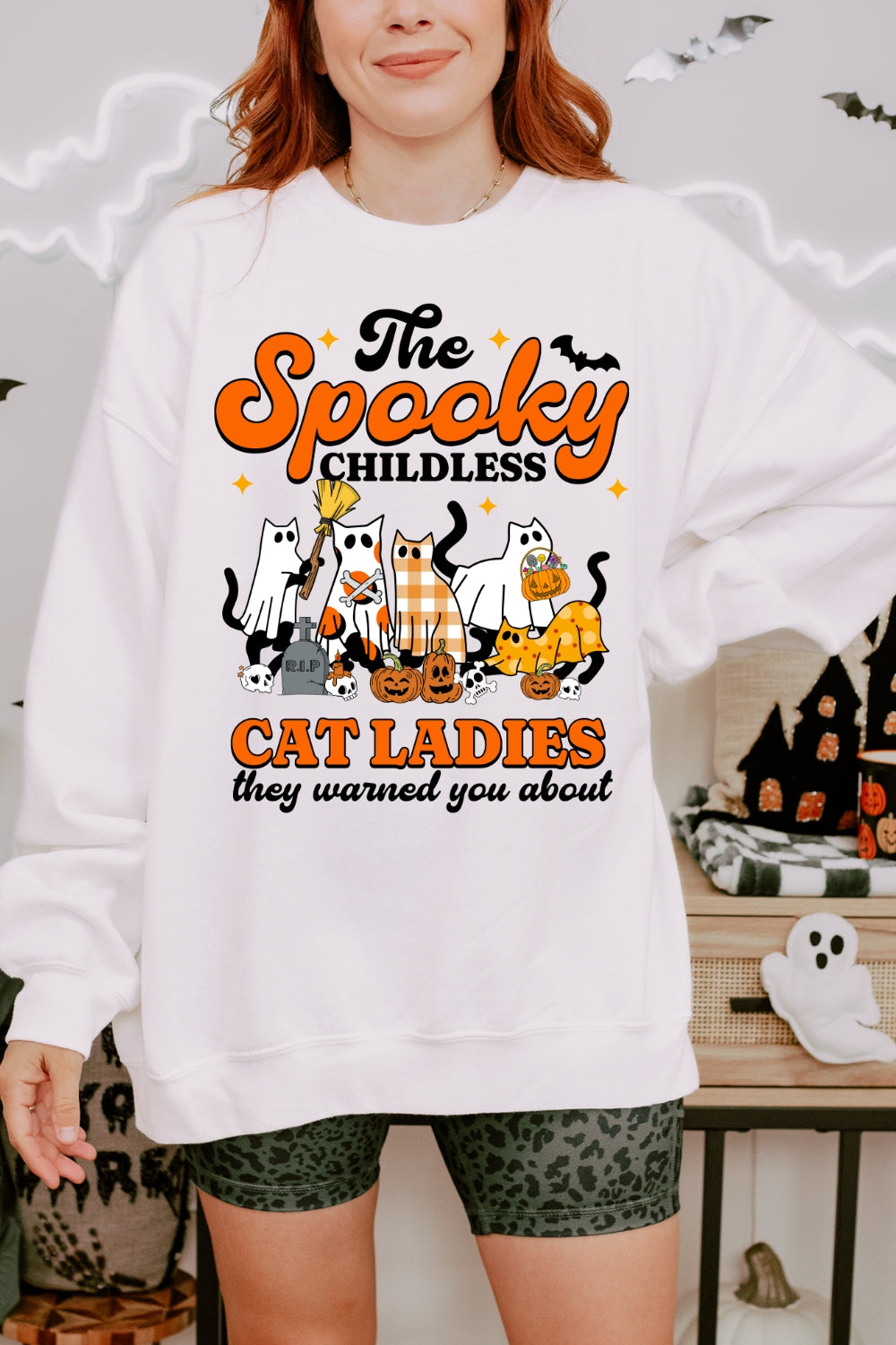 Spooky Childless Cat Lady Sweatshirt For Women