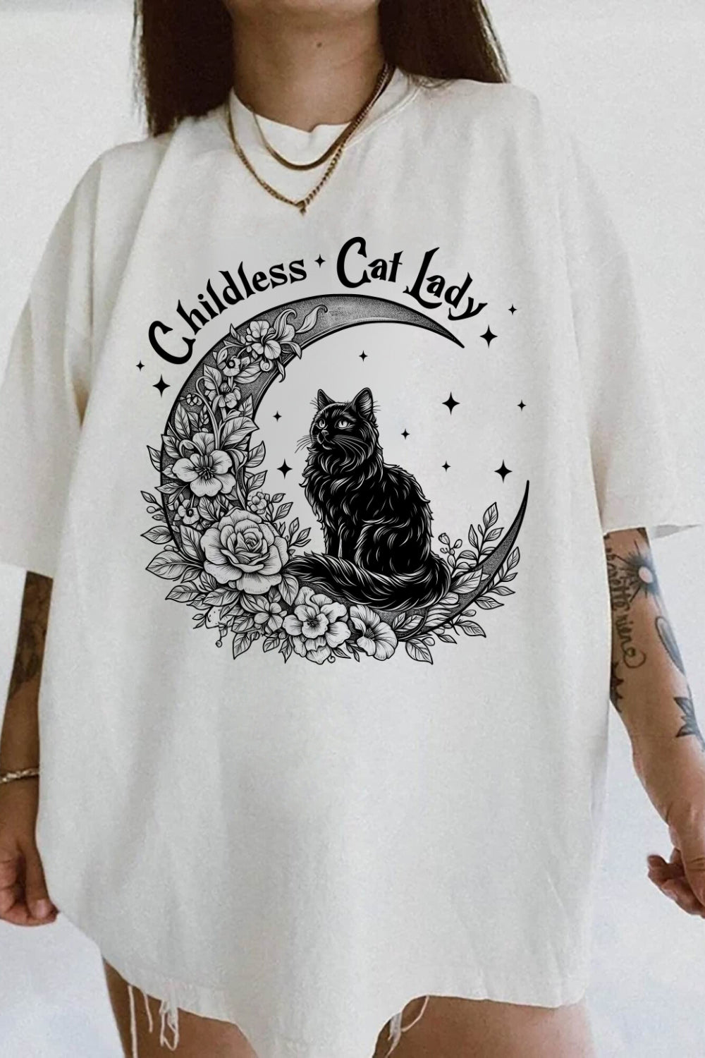 Childless Cat Lady Moon Tee For Women