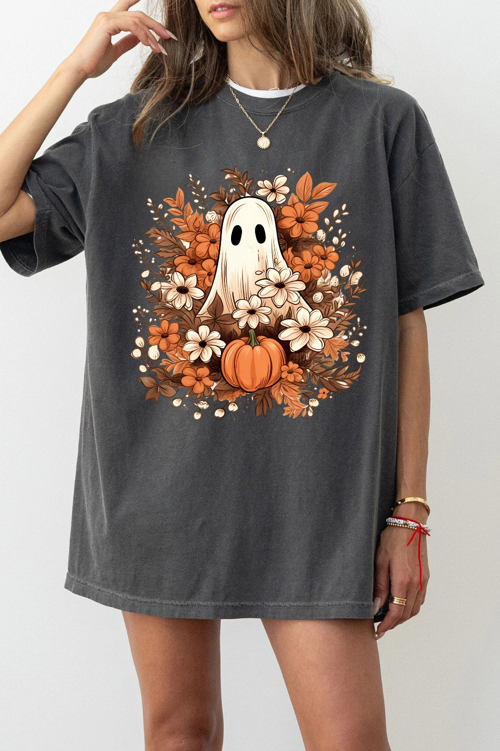 Autumn Flowers Spooky Ghost Tee For Women